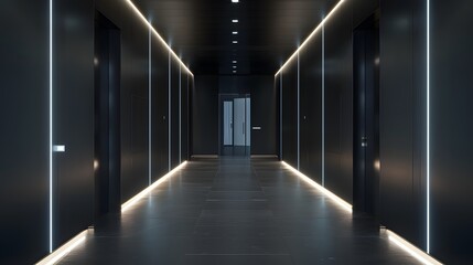 Corporate hallway with glowing lights