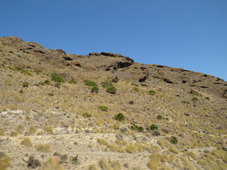 Desertic and volcanic landscape in the Natural Park of Cabo de Gata.
Almería. Andalusia. Spain.