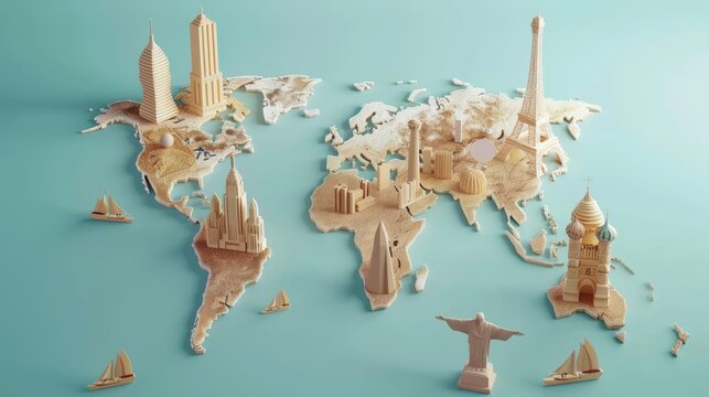 Iconic Landmarks 3D Symbols of Global Travel and Adventure