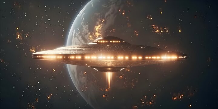 UFO sending light beams to communicate with extraterrestrial civilizations in space. Concept Extraterrestrial Communication, UFO Sightings, Space Exploration, Light Beams, Alien Encounters