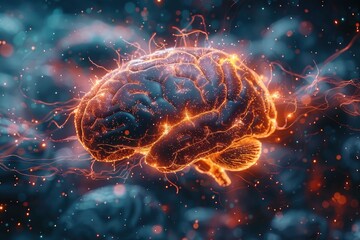 AI brain with neural network connections, representing deep learning and cognitive computing