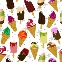 Vector pattern from multicolored ice cream.Multicolored ice cream on an abstract background in a seamless pattern.