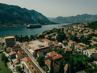 Obraz premium Panoramic aerial view of Perast small town along the Kotor Bay, Montenegro.