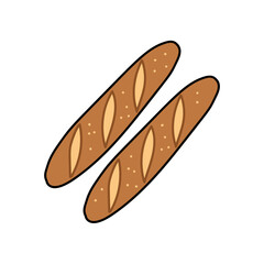 baguette bread hand drawn color vector illustration