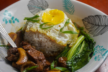 rice with beef stew and vegetable