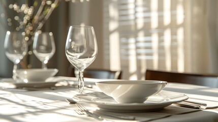 Elegant Table Setting with Sunlit Ambiance