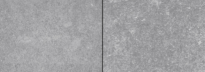 Fototapeta premium Two types grey concrete wall with scratches background.