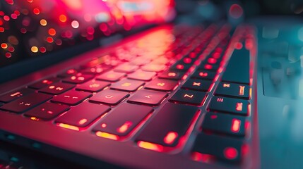 Vibrant Close-Up of a Backlit Keyboard in a Dark Room