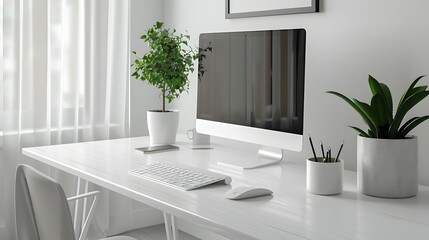 Minimalist Home Office with Modern Desktop and Greenery