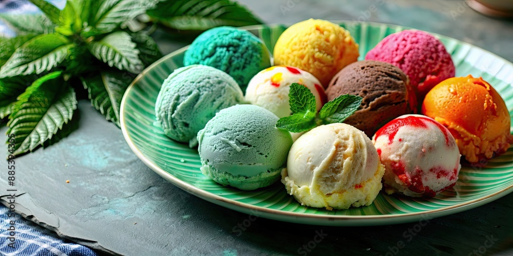 Canvas Prints Melted colorful ice cream balls, summer dessert , ice cream, melted, colorful, balls, dessert, sweet, summer, food, tasty