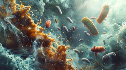 Fototapeta premium Artistic depiction of bacterial contamination on food, highlighting the importance of food safety and hygiene