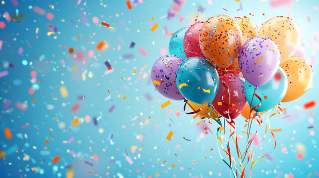 Fun birthday card with colorful balloons and confetti for a kid's celebration - Powered by Adobe