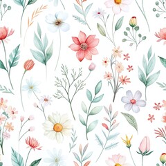 Elegant Pastel Floral Watercolor Seamless Pattern
