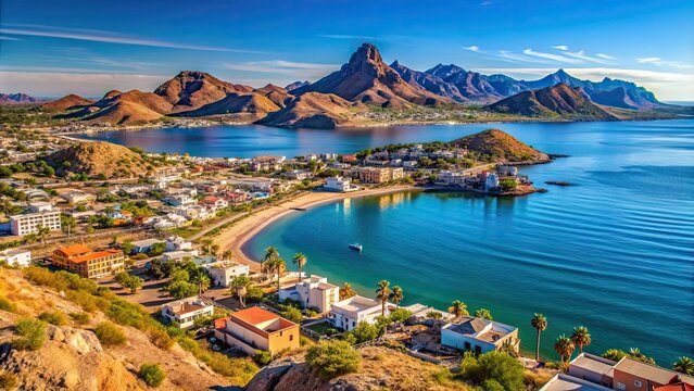 Scenic coastal town of San Carlos Nuevo Guaymas, Sonora, Mexico overlooking the Gulf of California, San Carlos