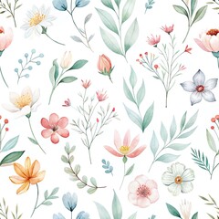 Elegant Pastel Floral Watercolor Seamless Pattern