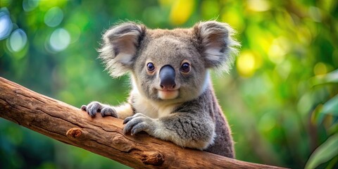 Adorable koala bear cub hanging onto a tree branch, Koala, bear, cub, Australia, wildlife, cute, eucalyptus, branch, marsupial