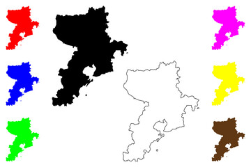 Qingdao City (People's Republic of China, Shandong Province) map vector illustration, scribble sketch City of Tsingtao map