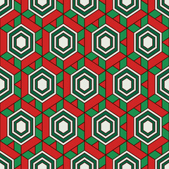 Honeycomb seamless pattern. Hexagon mosaic tiles ornament. Ethnic surface print. Repeated geometric figures background. Ornamental wallpaper. Modern geo design digital paper. Vector abstract work.