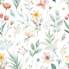 Elegant Pastel Floral Watercolor Seamless Pattern