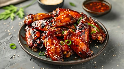 Closeup of Glazed Chicken Wings with Sesame Seeds