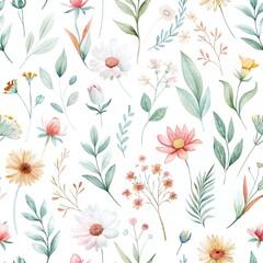 Elegant Pastel Floral Watercolor Seamless Pattern