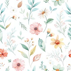 Elegant Pastel Floral Watercolor Seamless Pattern