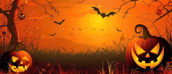 spooky halloween pumpkin background with copyspace for eerie and autumnal atmosphere
