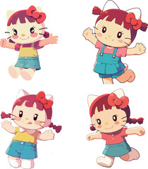 Cute Cat Girl Character Illustrations