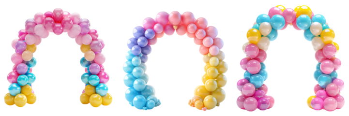 Colorful party balloons arch isolated on transparent background