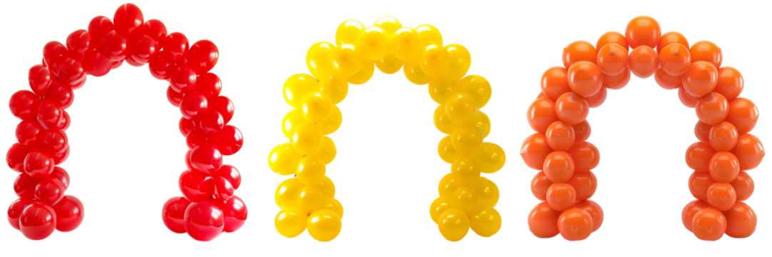 Set of party balloons arches isolated on transparent background