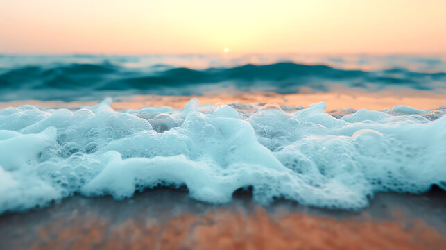 Lovely waves crashing along the margin of the shore, creating a symphony of sound and motion