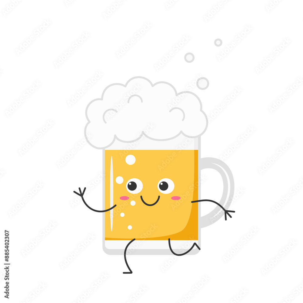 Wall mural Beer running cute character cartoon smiling face cheerful kawaii joy happy emotions icon vector illustration.