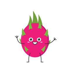 Character cartoon dragon fruit greeting smiling face cheerful kawaii joy happy emotions icon pitahaya vector illustration.