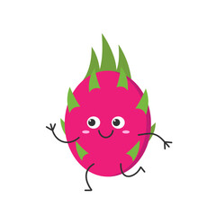 Dragon fruit running cute character cartoon pitahaya juicy sweet smiling face kawaii happy emotions icon vector illustration.