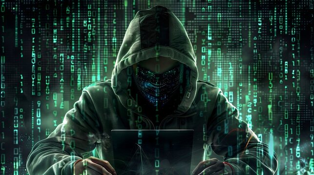 A computer hacker engages in digital crime, showcasing actual programming scripts, hacking tools, and the concept of malware. They have a background in hacking