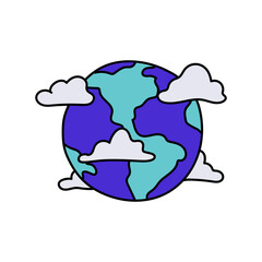 earth globe hand drawn color vector illustration