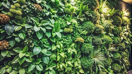 Detail of a lush green vegetable wall with texture, illuminated by natural daylight , green, vegetable, wall, texture, lush