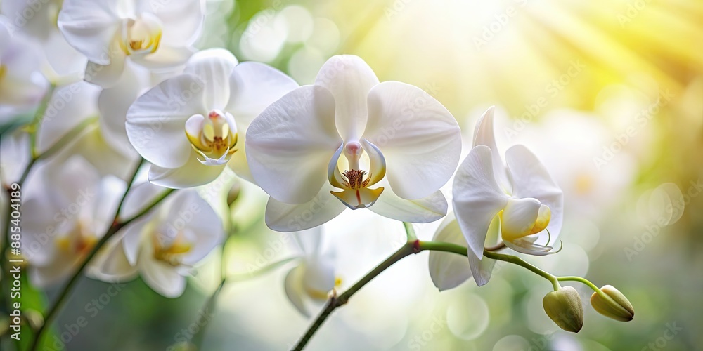 Poster Close-up of a beautiful white orchid flower blooming , orchid, white, flower, blooming, close-up, elegant, tropical, delicate