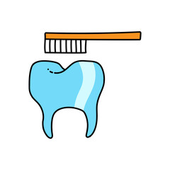 toothbrush with tooth hand drawn color vector illustration