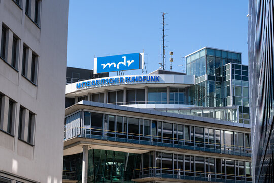 View of the MDR broadcasting center in Halle Saale from the north. Radio and television in the building. Broadcasting studio in Saxony-Anhalt Germany 07.08.2024