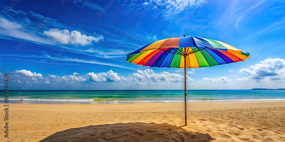 Wall mural Colorful beach parasol providing shade on a sunny day, beach, parasol, colorful, sun protection, summer, vacation