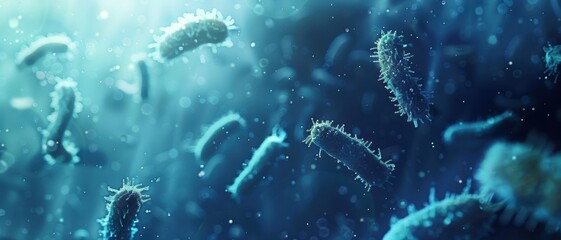 Fototapeta premium Bacteria in the air, microscopic pathogens, health hazard, infection prevention, floating particles