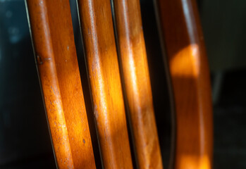 close up of a chair being hit by sun light. 