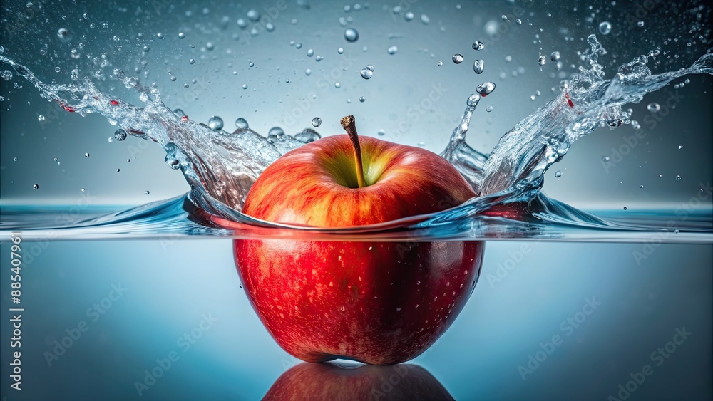 Sticker Close up shot of a red apple splashing into water, apple, splash, water, fruit, fresh, healthy, food, organic, juicy, vibrant