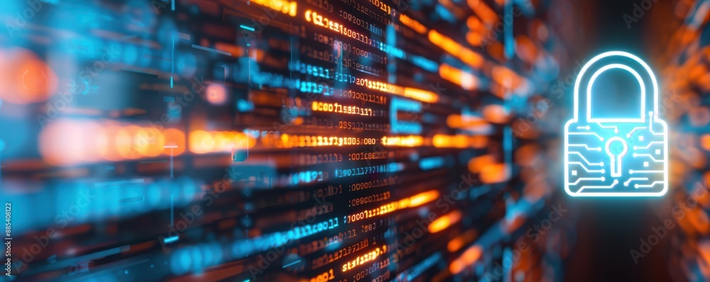 Wall mural .abstract computer code with security symbols, internet safety, secure software development