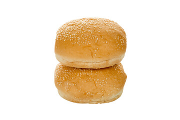 Hamburger bun with sesame seed is stacked isolated on white background with clipping path.