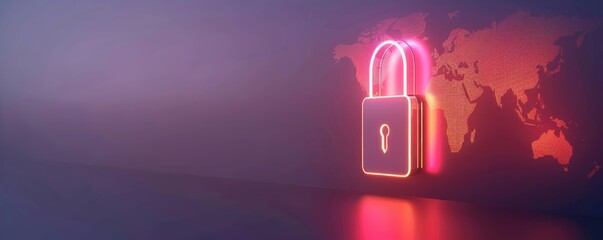 Digital padlock over a glowing world map, Internet Safety, global online security