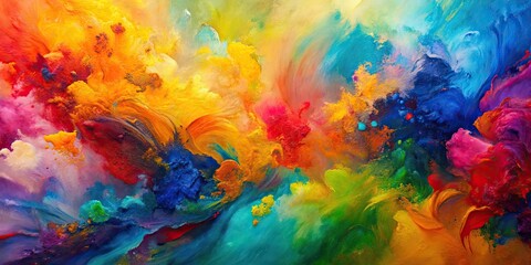Vibrant and colorful abstract painting in progress , creativity, brush strokes, canvas, transformation, explosion, art