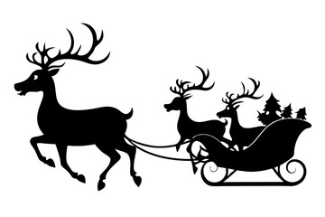 

Santa Claus is flying in sleigh with Christmas reindeer, santa's sleigh silhouette

