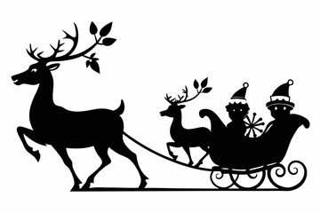 

Santa Claus is flying in sleigh with Christmas reindeer, santa's sleigh silhouette
